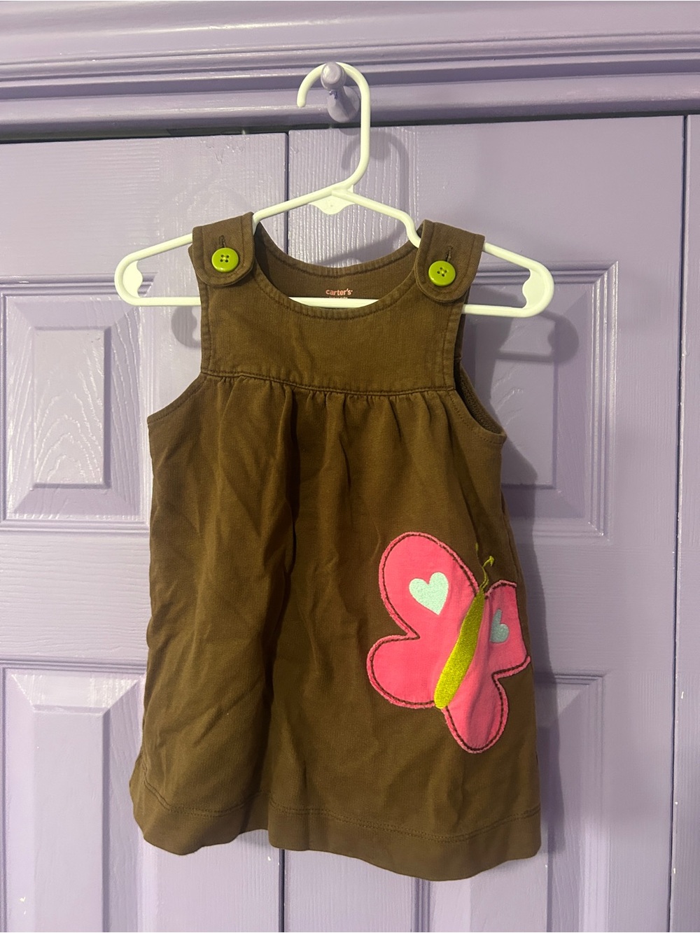 Vintage Y2K Classic Carter's Brown Baby Dress with Pink Butterfly